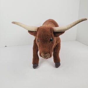 Vintage Plush Hansa Longhorn Bull Realistic